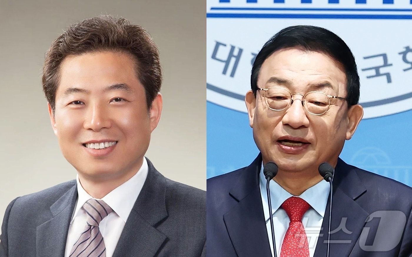 국민의힘 전남광주통합특별시장 후보 공모에 나선 안태욱 광주시당위원장과 이정현 전 국민의힘 공관위원장 ⓒ 뉴스1 김태성 기자