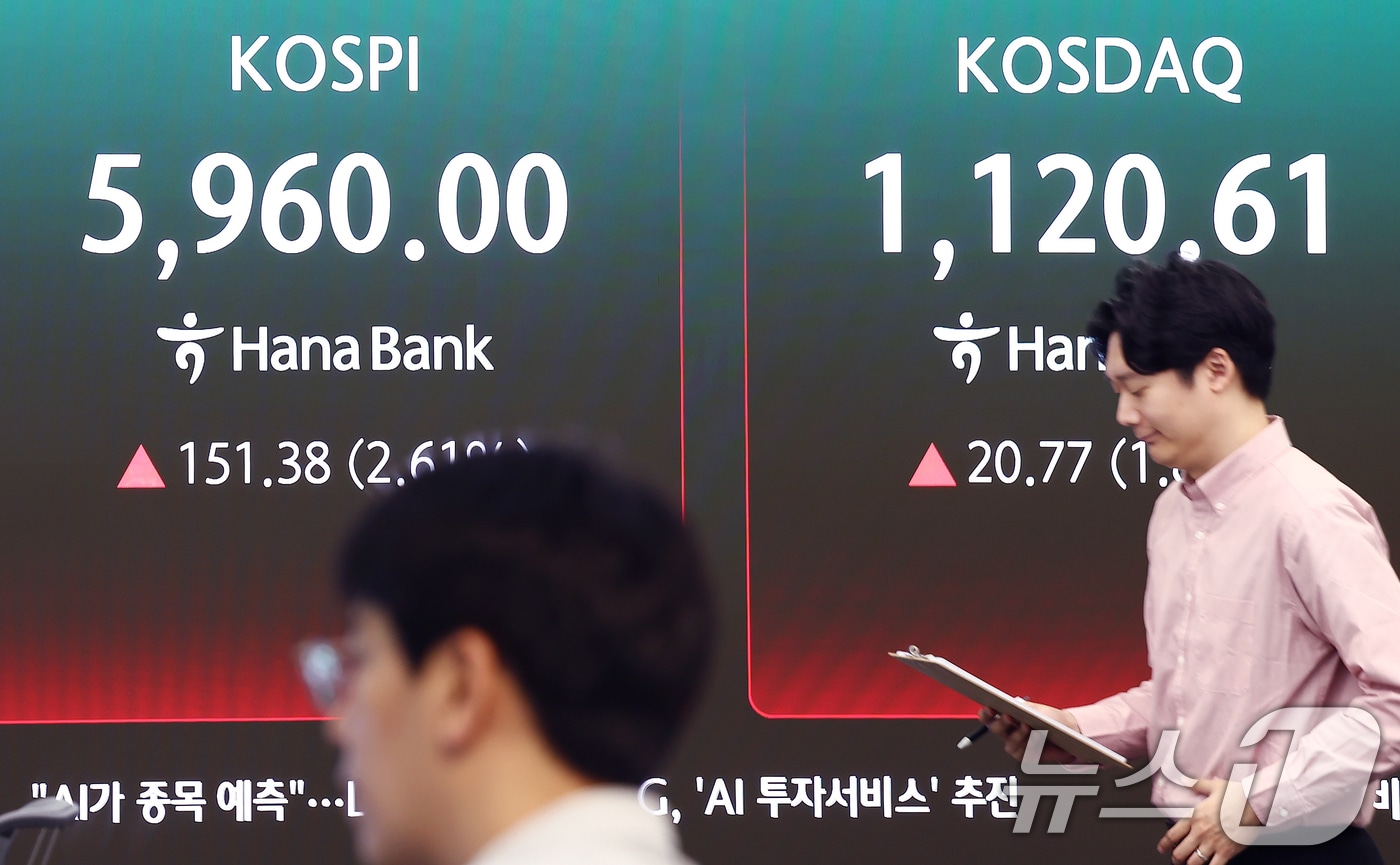 14일 오전 서울 중구 하나은행 본점 딜링룸에서 딜러들이 업무를 보고 있다.  ⓒ 뉴스1 김민지 기자