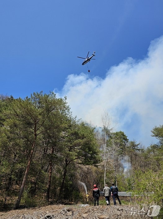 18일 낮 12시 5분쯤 경북 안동 예안면의 야산에서 불이 나 소방 당국이 진화에 나섰다. (경북소방본부 제공. 재판매 및 DB 금지) 2026.4.18/뉴스