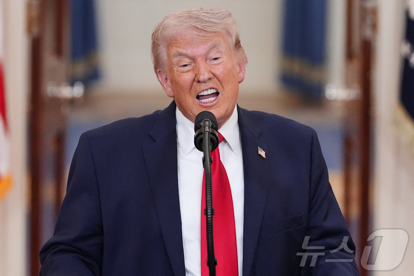 도널드 트럼프 미국 대통령이 1일(현지시간) 미국 워싱턴 D.C. 백악관에서 이란 전쟁 관련 대국민 연설을 하고 있다. 2026.04.01 ⓒ 로이터=뉴스1 ⓒ 로이터=뉴스1