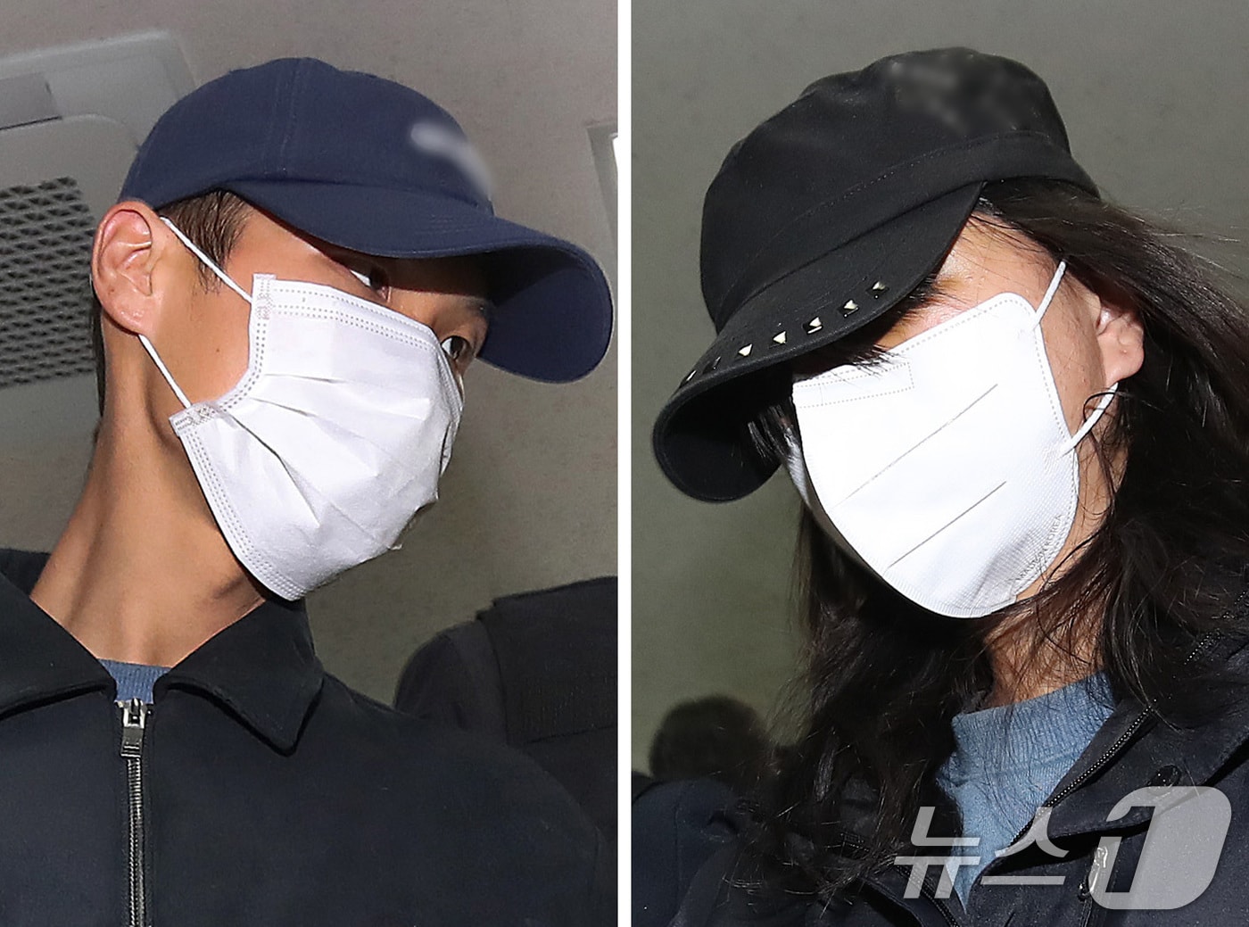 50대 장모를 살해하고 여행용 가방(캐리어)에 담아 대구 북구 신천 잠수교 인근에 버린 혐의(존속살해 등)를 받는 20대 사위(왼쪽)와 시체유기 등 범행에 가담한 20대 딸이 2일 오전 구속 전 피의자 심문(영장실질심사)을 받기 위해 대구지방법원에 도착하고 있다. (*모자이크 유무는 각사 판단에 따라 처리 바랍니다.)2026.4.2 ⓒ 뉴스1 공정식 기자