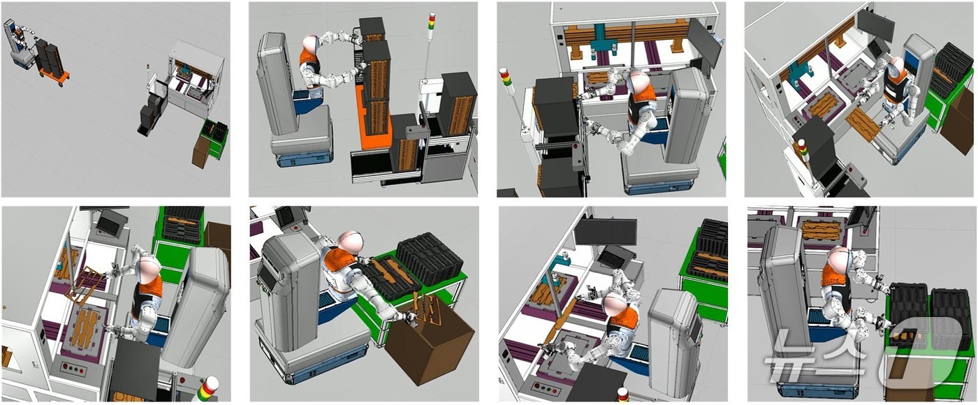 대구시는 21일 국내 최초로 지역 기업의 실제 제조 현장에서 '이동형 양팔 로봇' 실증을 시작한다고 밝혔다. 이미지는 이동형 양팔 로봇 공정 시뮬레이션. (대구시 제공. 재판매 및 DB 금지)/뉴스1