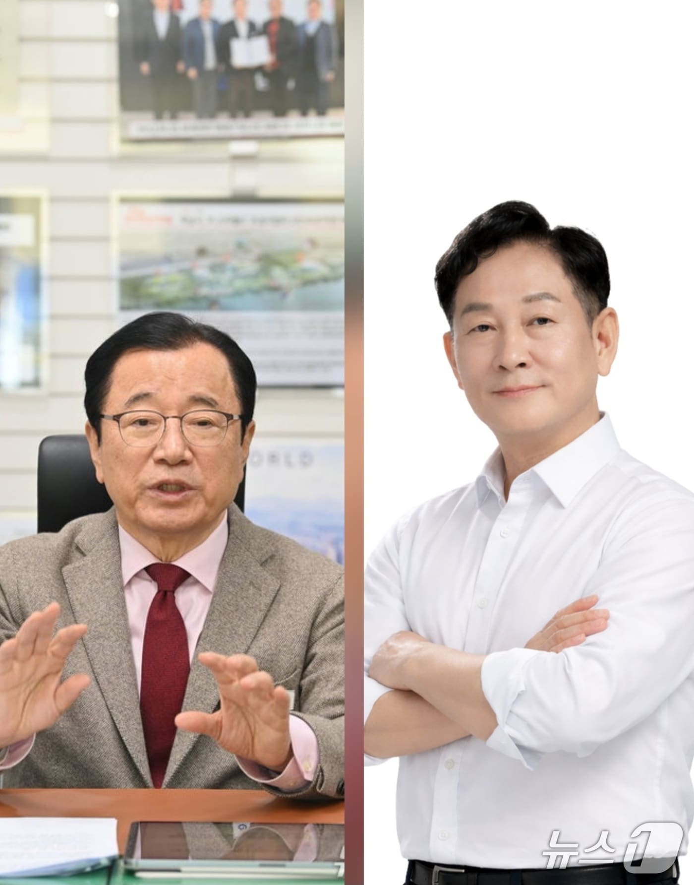  이현재 경기 하남시장과 강병덕 더불어민주당 하남시장 후보./뉴스1