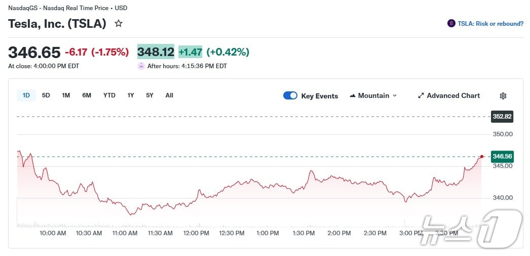 테슬라 일일 주가 추이 - 야후 파이낸스 갈무리
