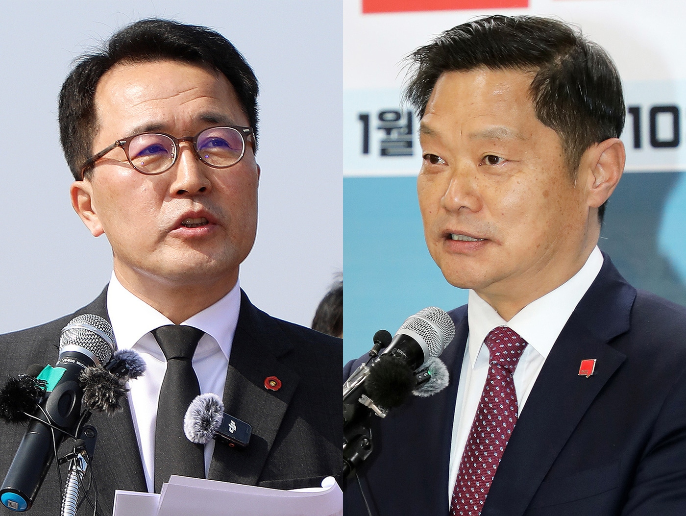 문성유 국민의힘 제주도지사 후보(왼쪽)와 김명호 진보당 제주도지사 후보.