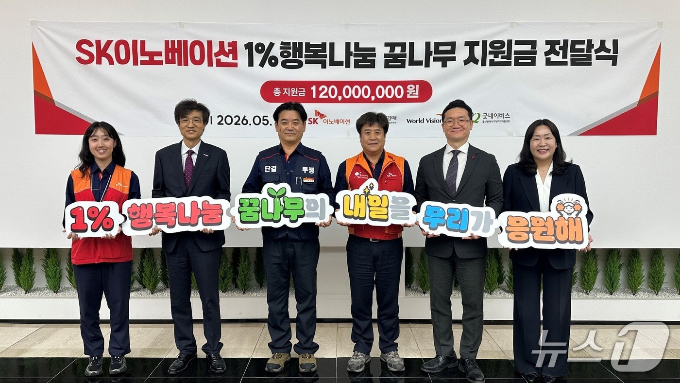 SK이노베이션 울산Complex는 14일 본관에서 체육·미술·학업·기술 분야에 재능이 있는 지역 청소년 18명에게 지원금 1억 2000만 원을 전달했다.(SK이노베이션 울산Complex 제공. 재판매 및 DB금지)/뉴스1