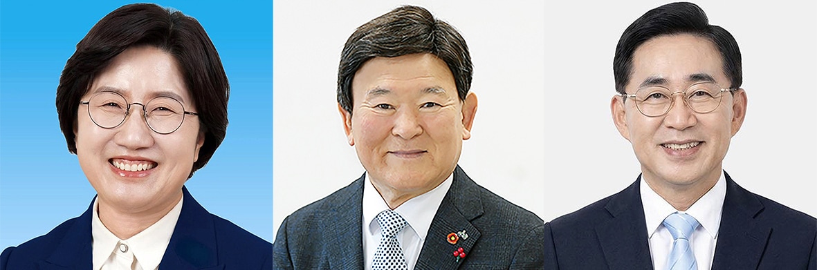 제9회 전국동시지방선거 제주도교육감 선거에 출마한 고의숙 후보(왼쪽부터 이름순)와 김광수 후보, 송문석 후보.