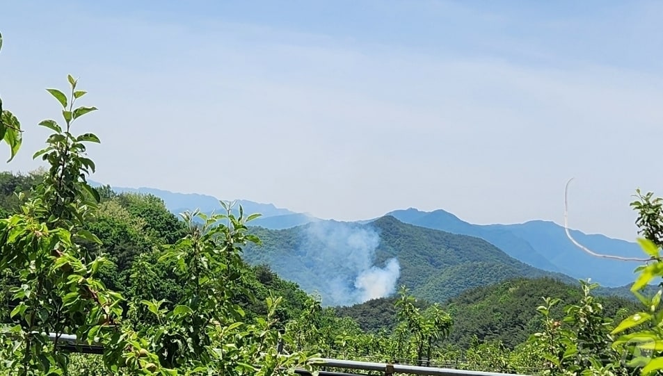 17일 낮 12시 49분쯤 경북 문경시 가은읍 수례리 야산에서 산불이 발생했다.(산림청 제공. 재판매 및 DB금지) ⓒ 뉴스1 정우용 기자