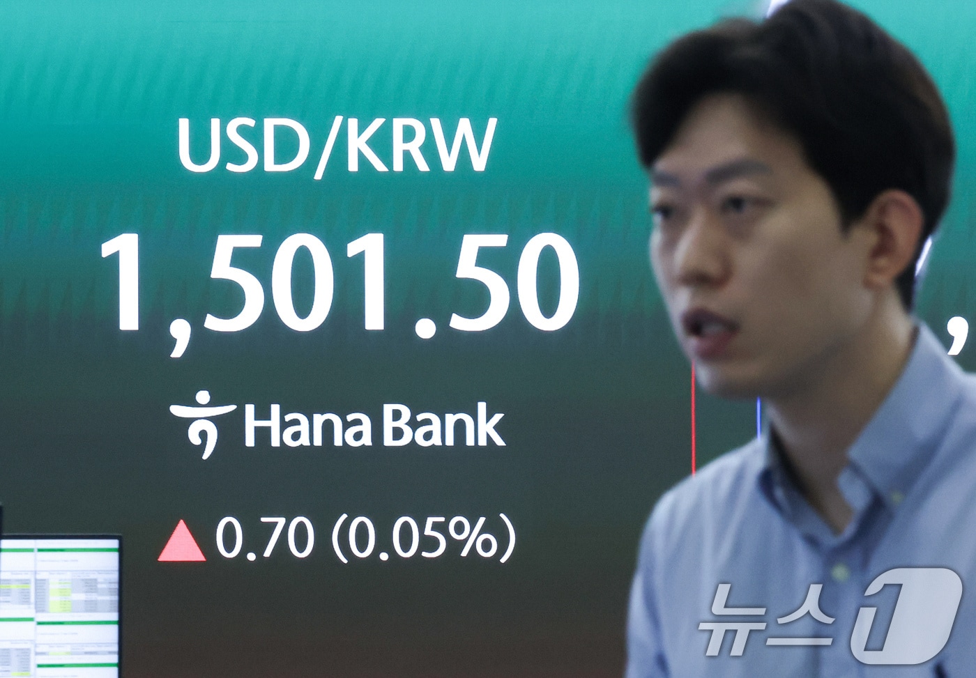원·달러 환율이 1500원대를 넘어선 18일 오전 서울 중구 하나은행 본점 딜링룸 전광판에 원·달러 환율이 표시되고 있다. 이날 원·달러 환율은 전 거래일 주간 거래 종가보다 0.4원 오른 1501.2원에 출발했다. 2026.5.18 ⓒ 뉴스1 임지훈 인턴기자