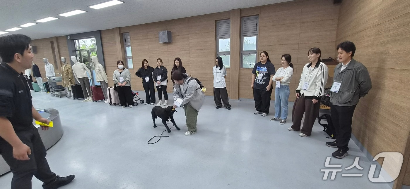 인천 영종도 탐지견훈련센터에서 열린 제7회 탐지견 아카데미 실습 현장(공항환경 재현 훈련장)(관세청 제공.재판매 및 DB금지)/뉴스1