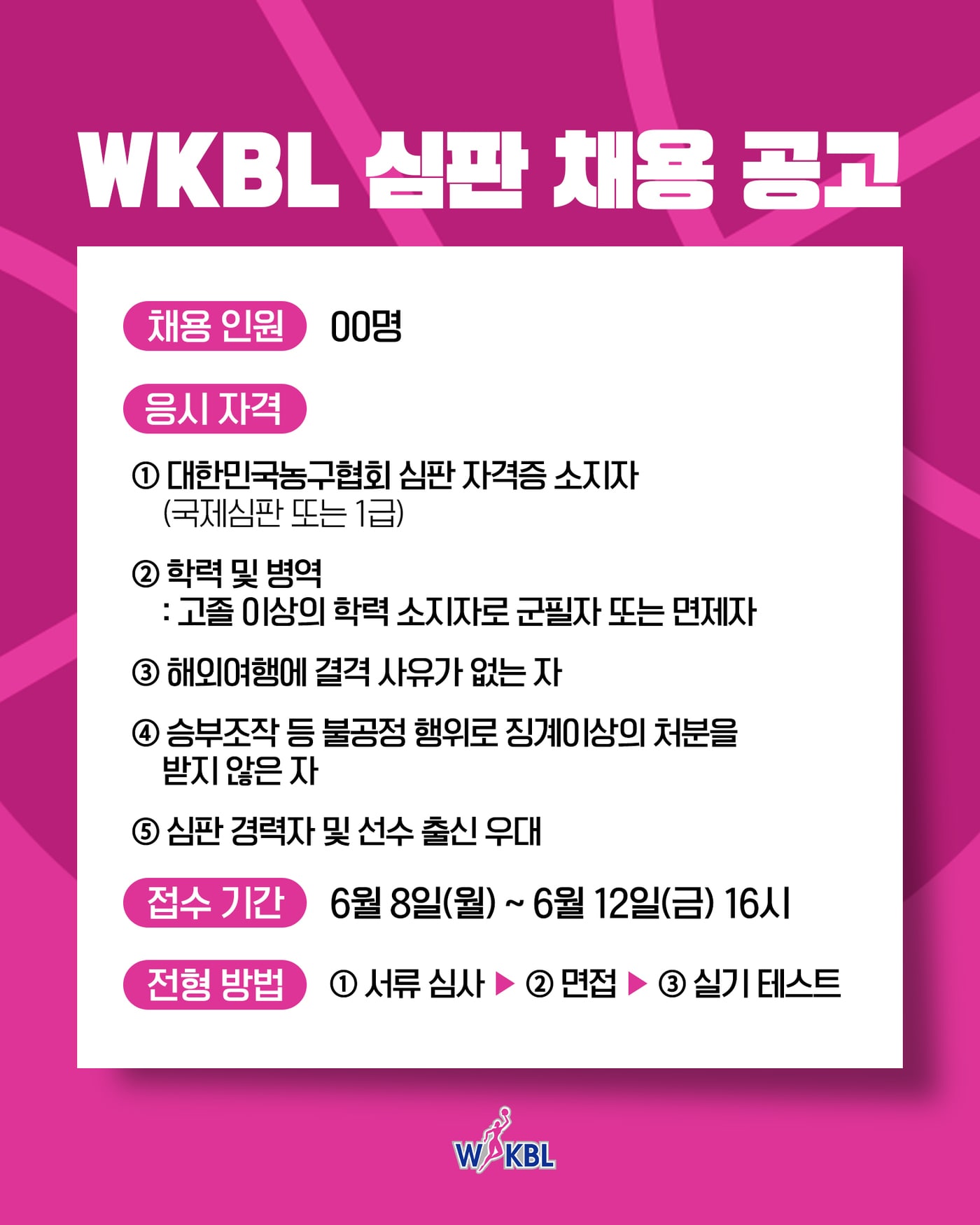 WKBL이 다음 달 심판 공개 모집을 진행한다. (WKBL 제공)