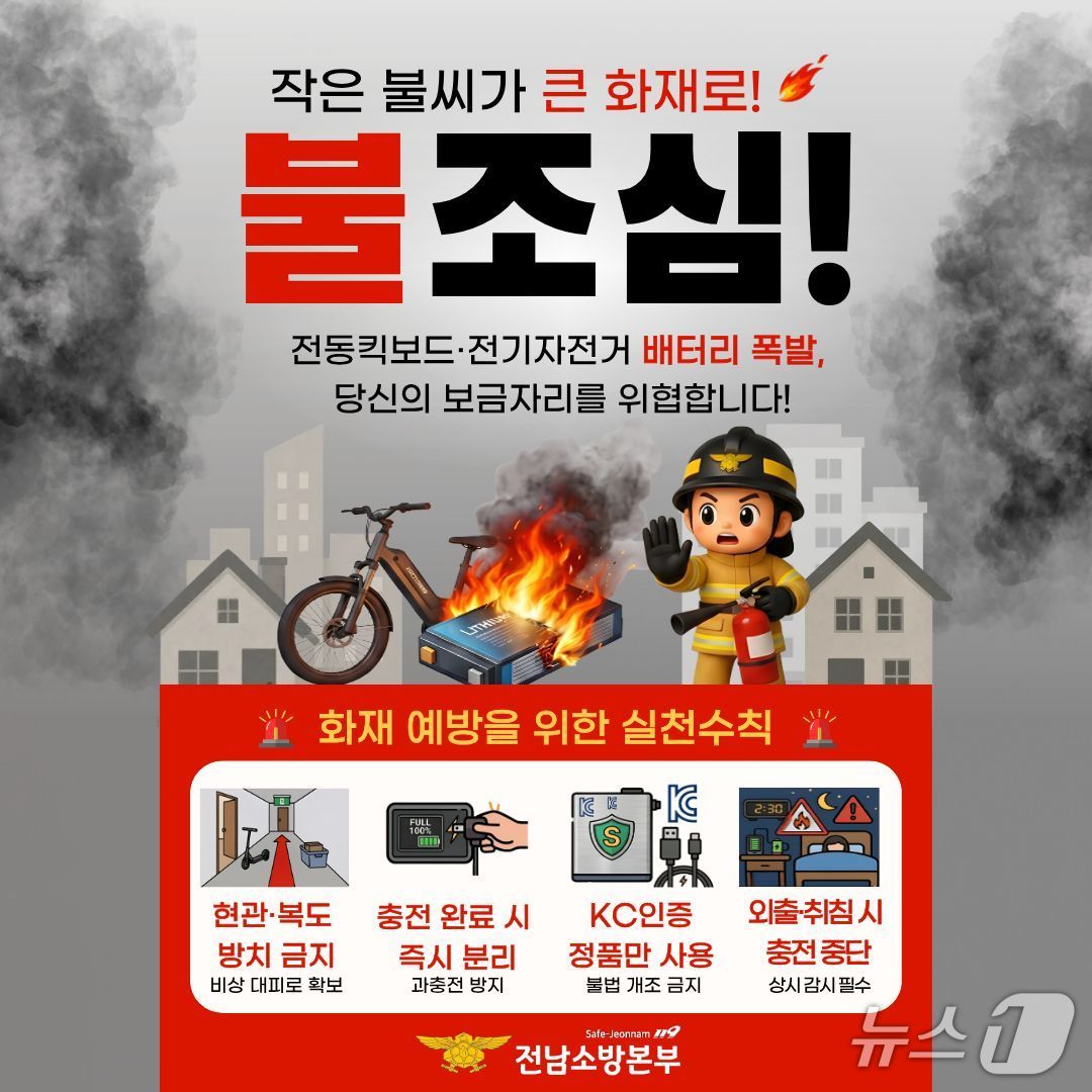 배터리화재 예방 홍보물.(전남소방 제공. 재판매 및 DB금지) 2026.5.27/뉴스1