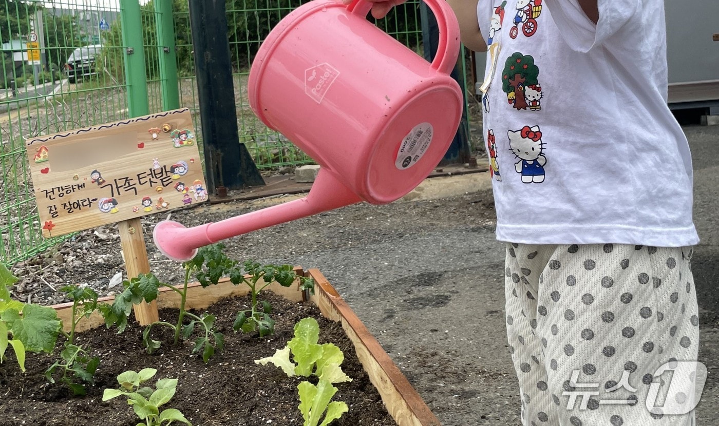 '마음이 자라는 텃밭' 참가자가 가족 텃밭에 물을 주고 있다. (대구 달성군 제공. 재판매 및 DB금지)