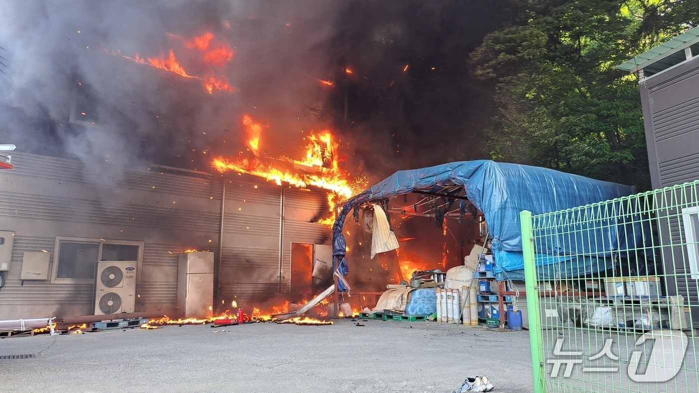 5일 오후 3시 19분쯤 경북 고령군 성산면 한 종이 제품 제조공장에서 불이 나 소방 당국이 진화에 나섰다.(경북소방본부 제공. 재판매 및 DB 금지)2026.5.6/뉴스1