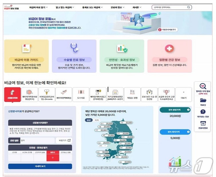 개편된 비급여 정보 포털.(국민건강보험공단 제공)