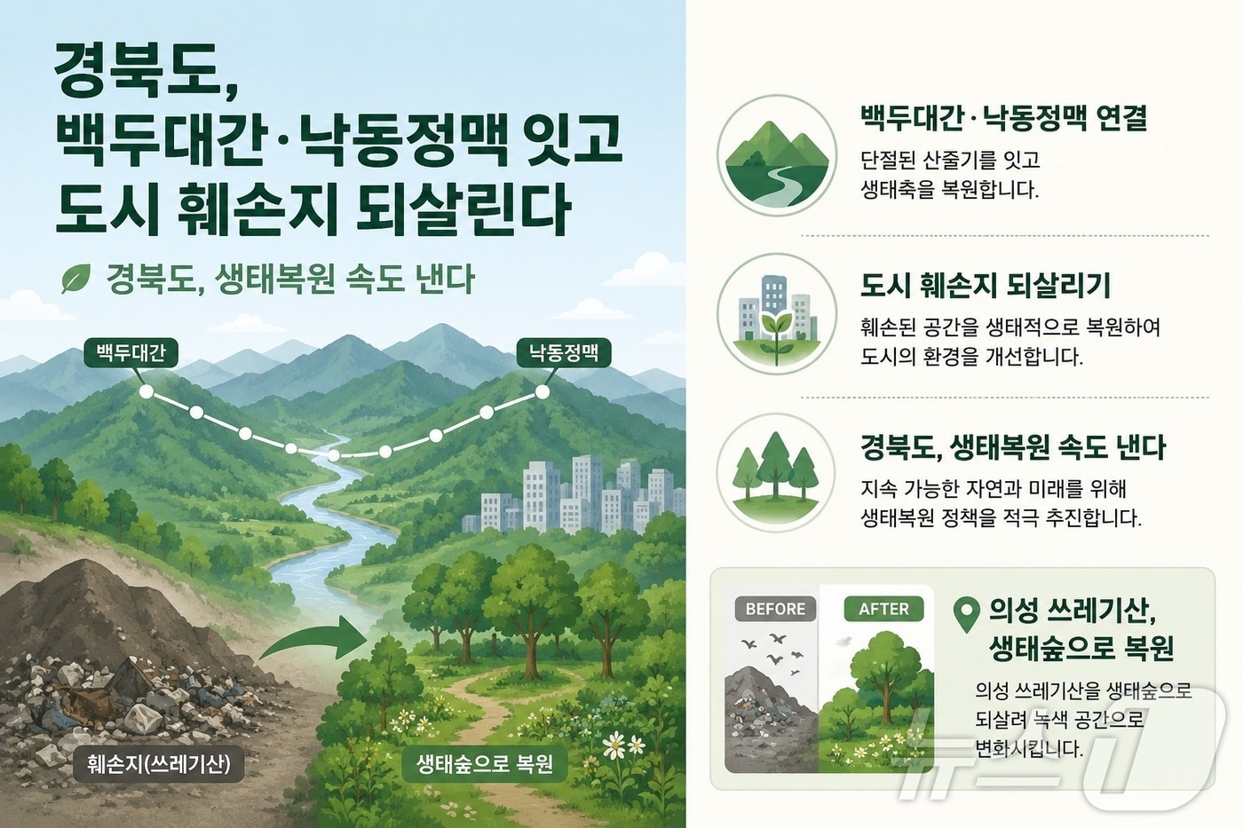 경북도는 8일 생태계 복원과 그린네트워크 구축을 위해 10개 사업에 62억 원을 투입한다. ⓒ 뉴스1 김대벽기자