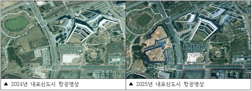 기존 항공영상 사진(왼쪽)과 최신 항공영상 비교 모습.(충남도 제공. 재판매 및 DB금지)/뉴스1
