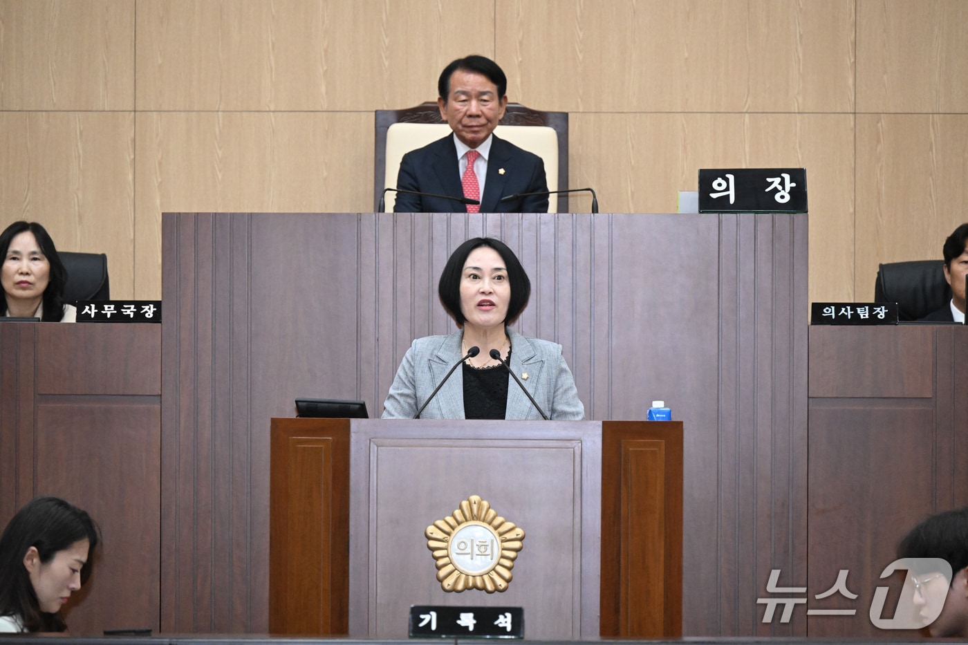 노미경 울주군의원이 15일 울주군의회 임시회 본회의에서 5분 자유 발언을 하고 있다. (울주군의회 제공. 재판매 및 DB 금지) /뉴스1