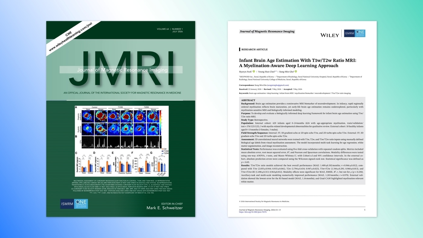 (왼쪽부터)국제 학술지 'Journal of Magnetic Resonance Imaging'과 등재 논문. (딥노이드 제공)