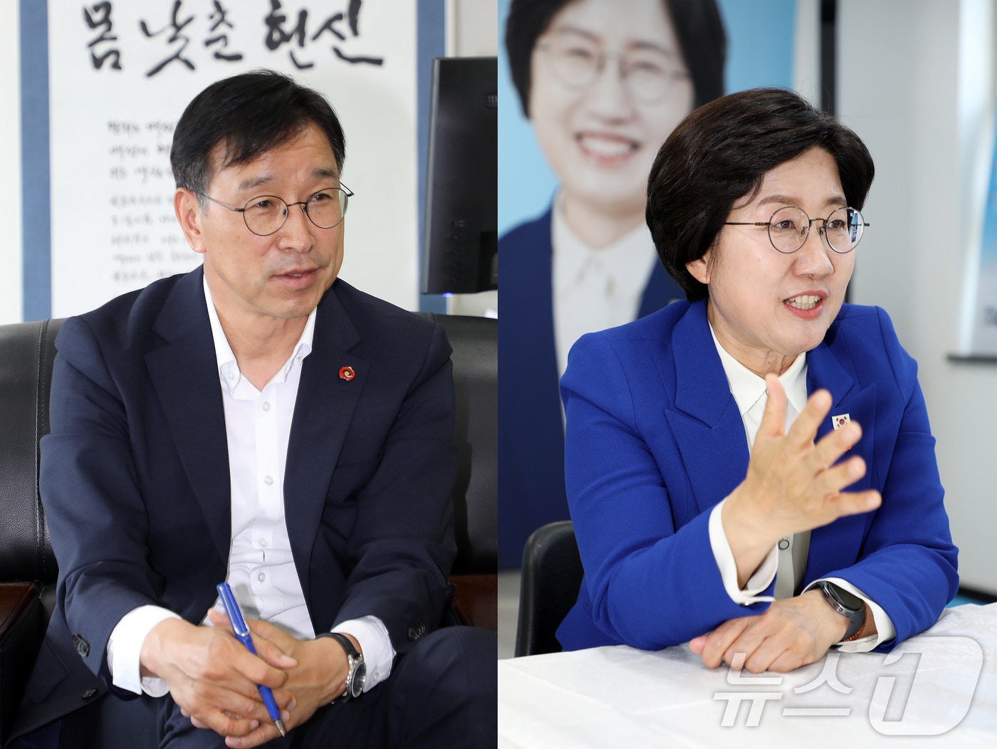 위성곤 제주특별자치도지사 당선인과 고의숙 제주특별자치도교육감 당선인. ⓒ 뉴스1 오미란 기자