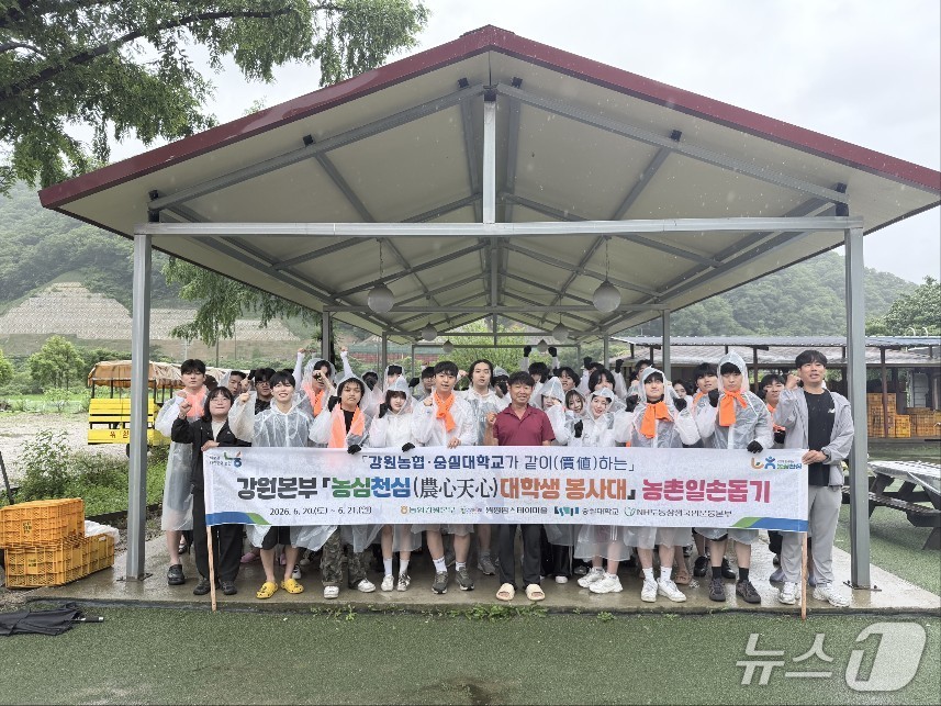 강원농협·숭실대 '땅의 사람들' 동아리 학생들은 지난 20~21일 춘천 원평팜스테이마을에서 '1박2일 농촌일손돕기' 활동을 했다.(농협 강원본부 제공. 재판매 및 DB금지)/뉴스1