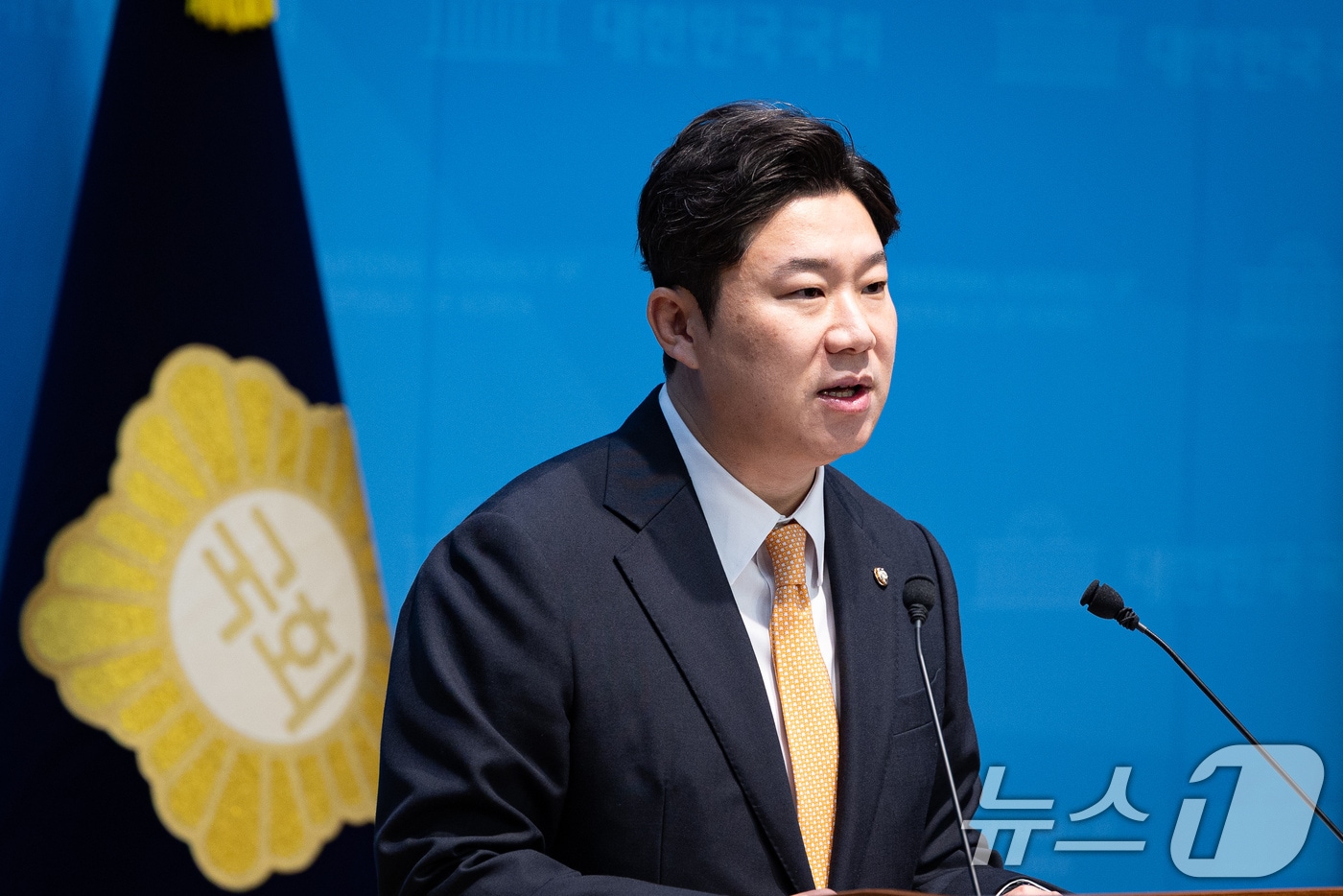 진종오 국민의힘 의원이 29일 서울 여의도 국회 소통관에서 축구협회 관련 기자회견을 하고 있는 모습. 2026.6.29 ⓒ 뉴스1 유승관 기자