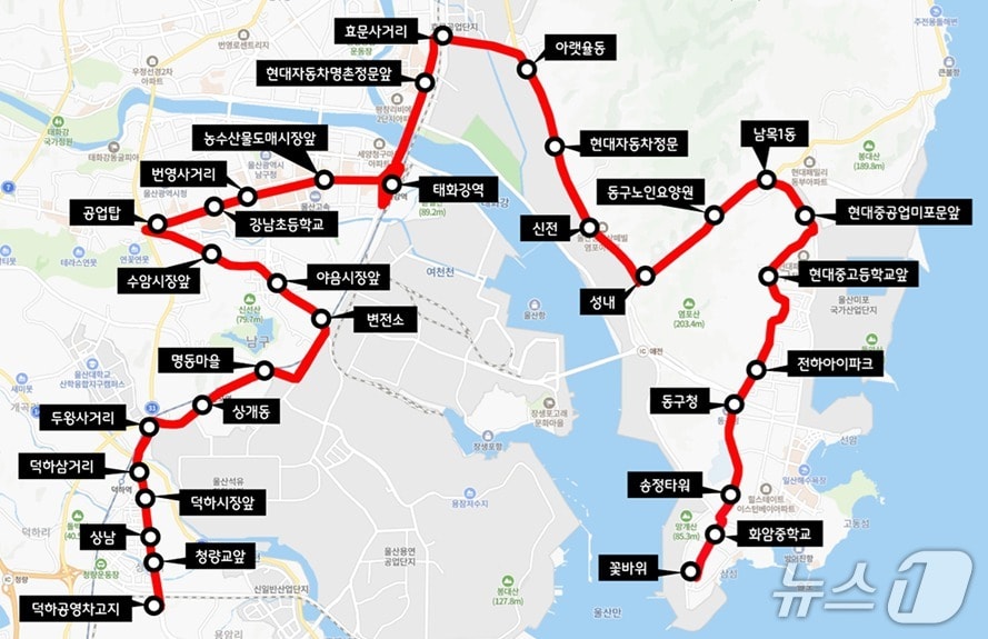 울산 126번 버스 노선도. (울산시 제공. 재판매 및 DB 금지) /뉴스1