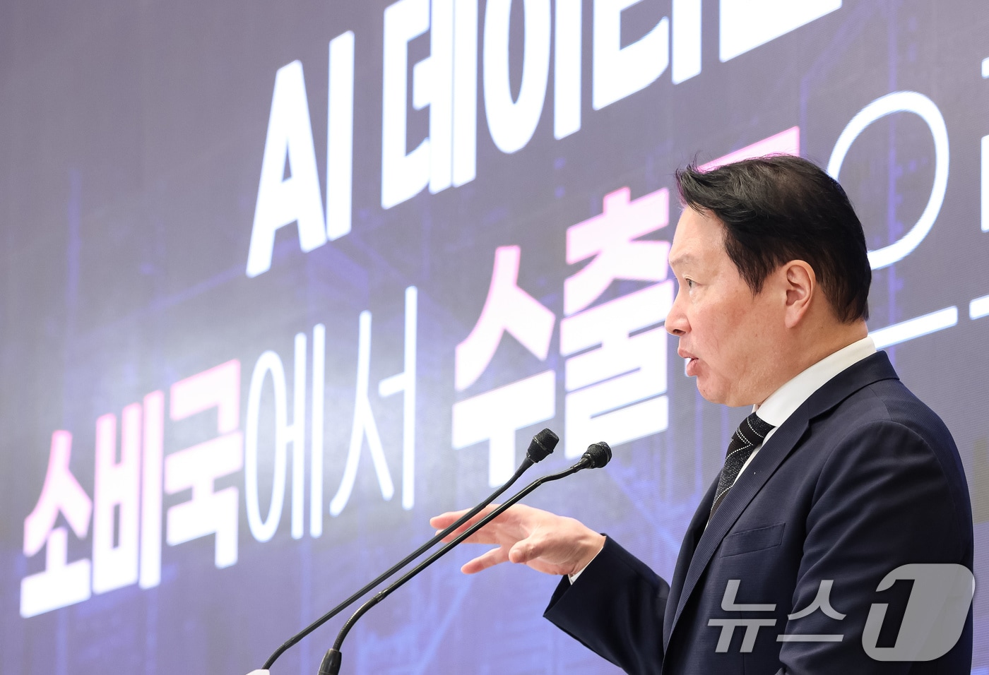 최태원 SK그룹 회장이 29일 청와대 영빈관에서 열린 대한민국 대도약 3대 메가프로젝트 국민보고회에서 투자계획를 발표하고 있다. 2026.6.29 ⓒ 뉴스1 허경 기자