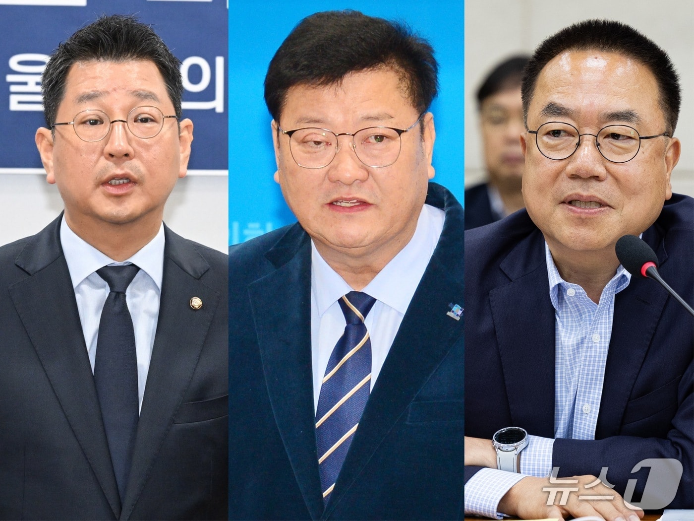 왼쪽부터 더불어민주당 김태선·임동호 시당위원장 후보와 국민의힘 서범수 시당위원장 후보/뉴스1DB