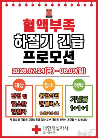 대한적십자사 울산혈액원 '긴급 헌혈 프로모션' 포스터.(대한적십자사 울산혈액원 제공. 재판매 및 DB금지)