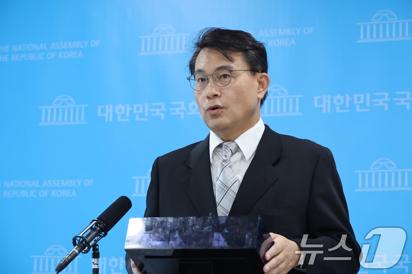 윤상현 국민의힘 의원이 26일 서울 여의도 국회 소통관에서 현안 관련 브리핑을 하고 있다. 2026.7.26 ⓒ 뉴스1 신웅수 기자
