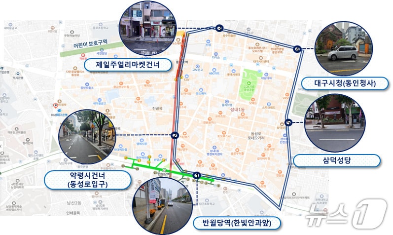 대구시는 27일 '2026년 하반기 미래모빌리티 실증사업'을 추진한다고 밝혔다. 이미지는 동성로 자율주행 노선도. (대구시 제공. 재판매 및 DB 금지)/뉴스1