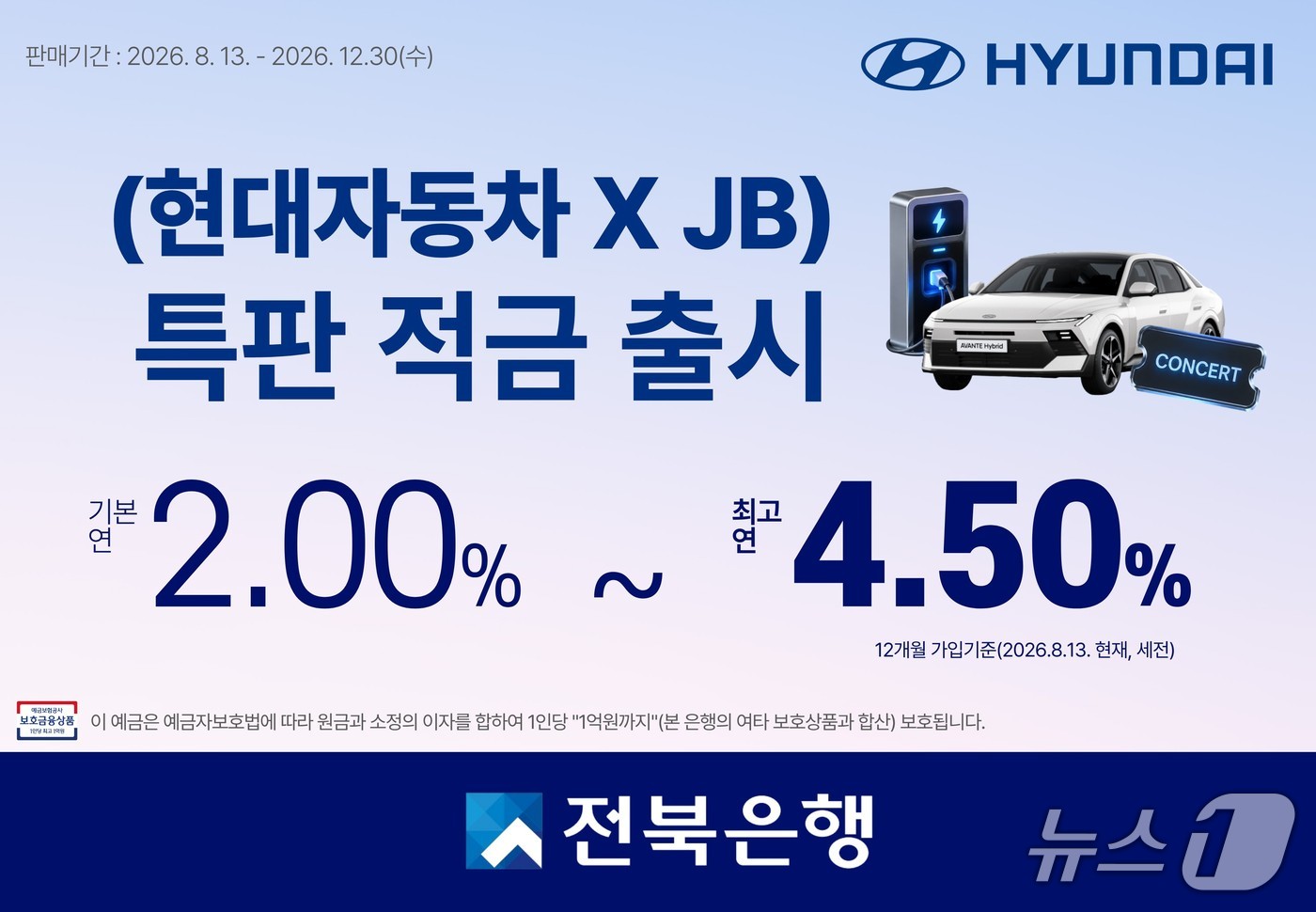 전북은행이 13일 '현대자동차 X JB 특판적금'을 출시했다. 이 상품은 12월 30일까지 가입 가능하다.(전북은행 제공. 재판매 및 DB 금지)
