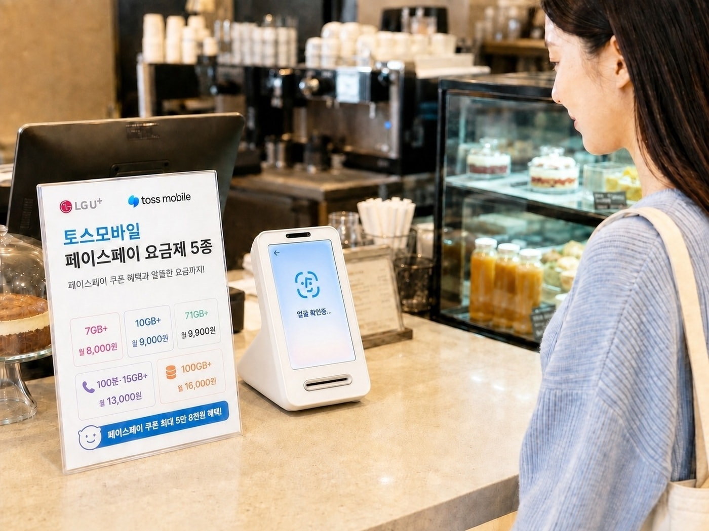 토스 페이스페이 이용 장면을 AI로 생성한 사진.(LG유플러스 제공)