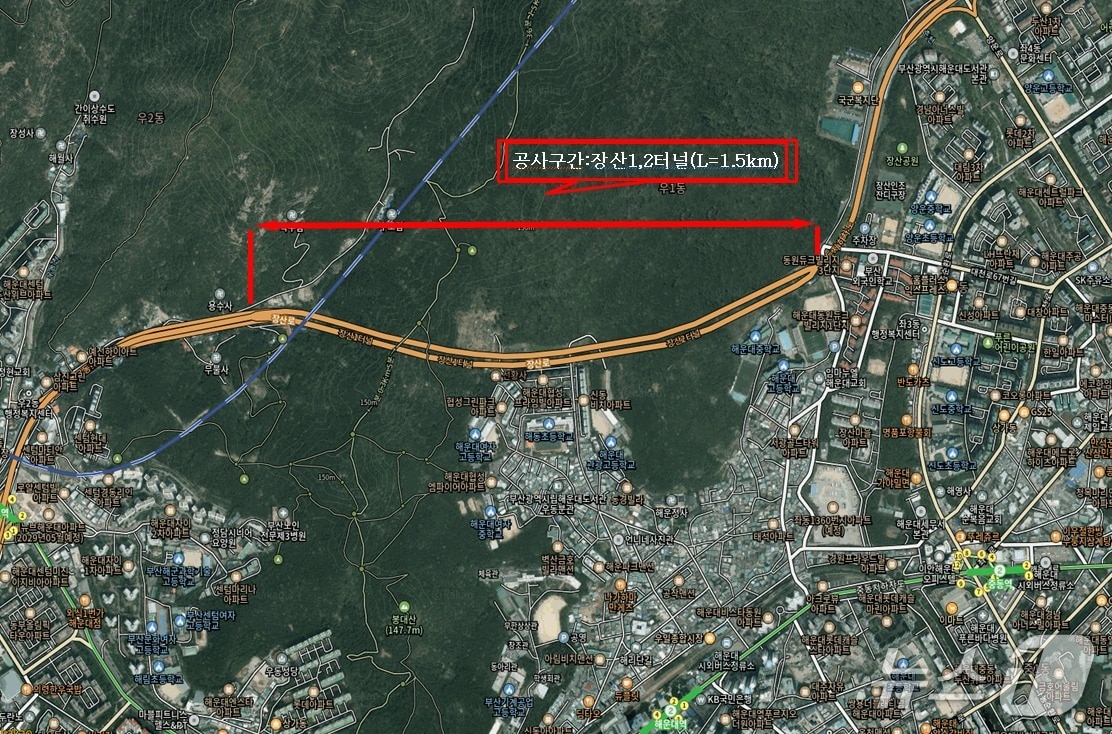 부산시는 오는 31일까지 해운대구 장산1·2터널에서 유도등 설치 공사를 진행한다. (부산시 제공. 재판매 및 DB금지)