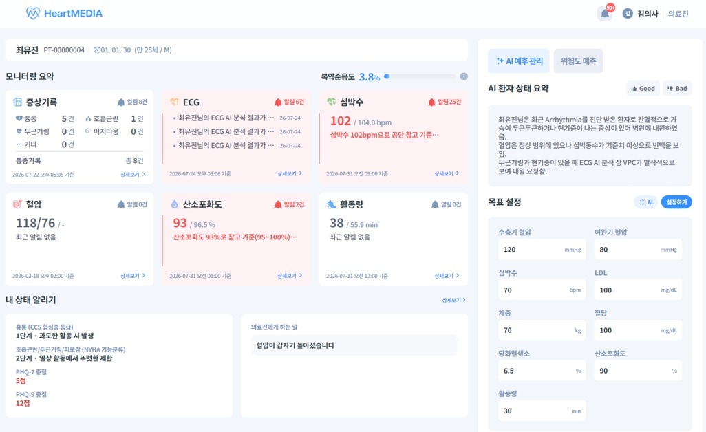 분당서울대병원과 이지케어텍이 공동 개발한 심장질환 AI 예후관리 서비스 '하트미디어'(HeartMEDIA)가 KHF 2026에서 공개·시연된다. (이지케어텍 제공)