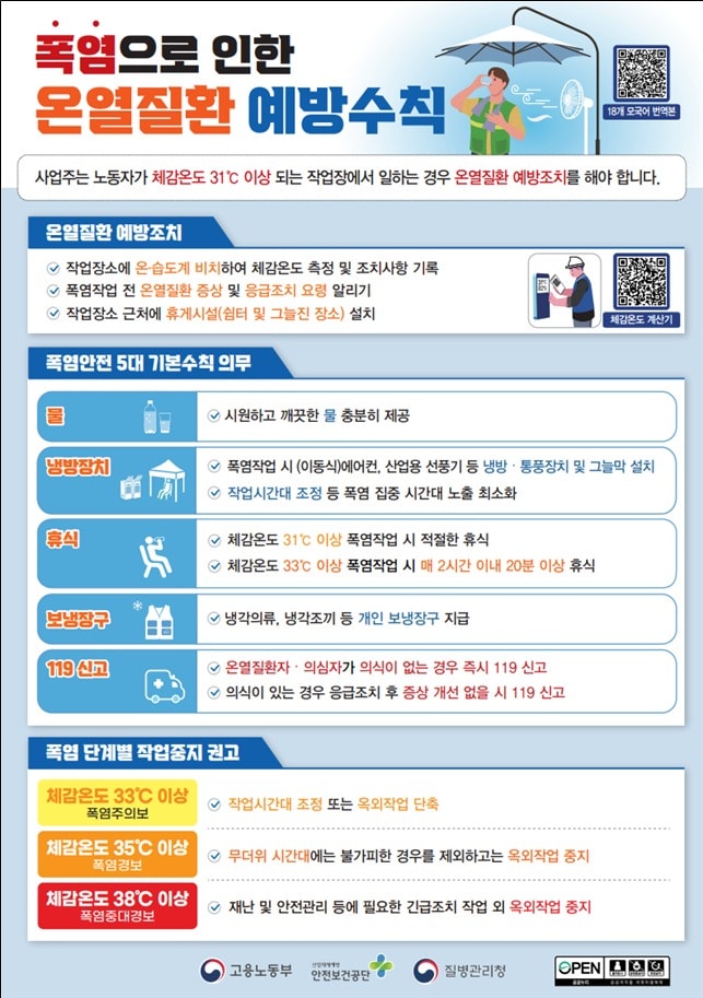 여름철 폭염 노동 현장 온열질환 예방수칙. (고용노동부 제공. 재판매 및 DB금지) 2026.8.2 /뉴스1