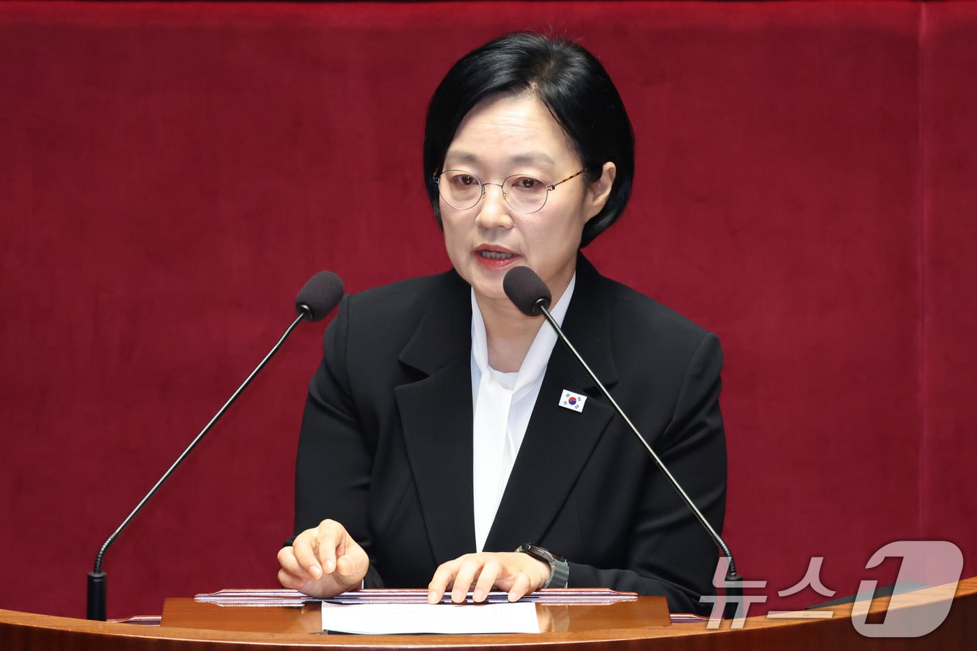 한성숙 국무총리가 24일 서울 여의도 국회에서 열린 예산결산특별위원회 전체회의에서 발언하고 있다. 2026.8.24 ⓒ 뉴스1 신웅수 기자