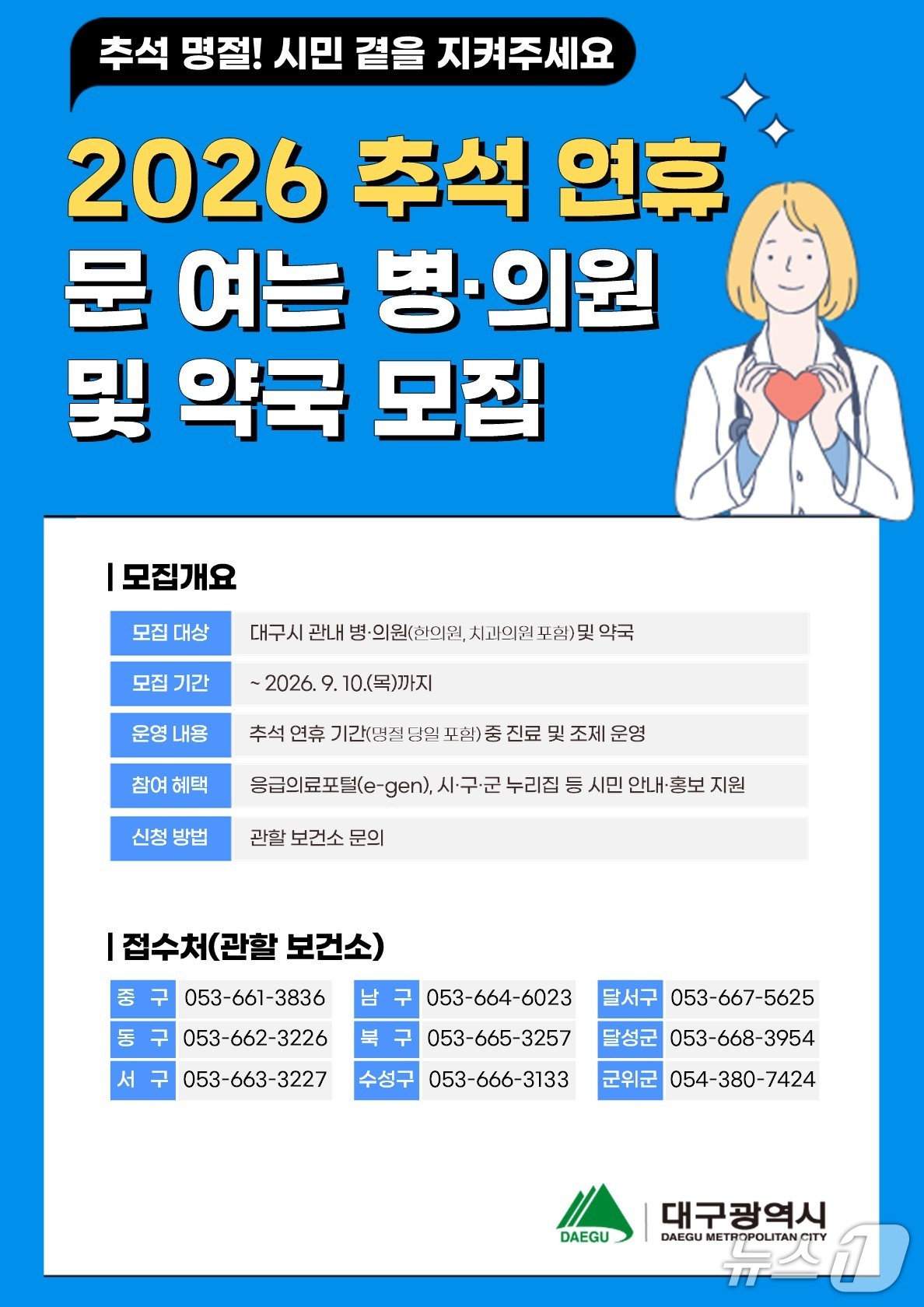 대구시가 추석 비상진료에 나설 동네의원 모집에 나섰다. 모집 안내문. (대구시 제공. 재판매 및 DB 금지)/뉴스1