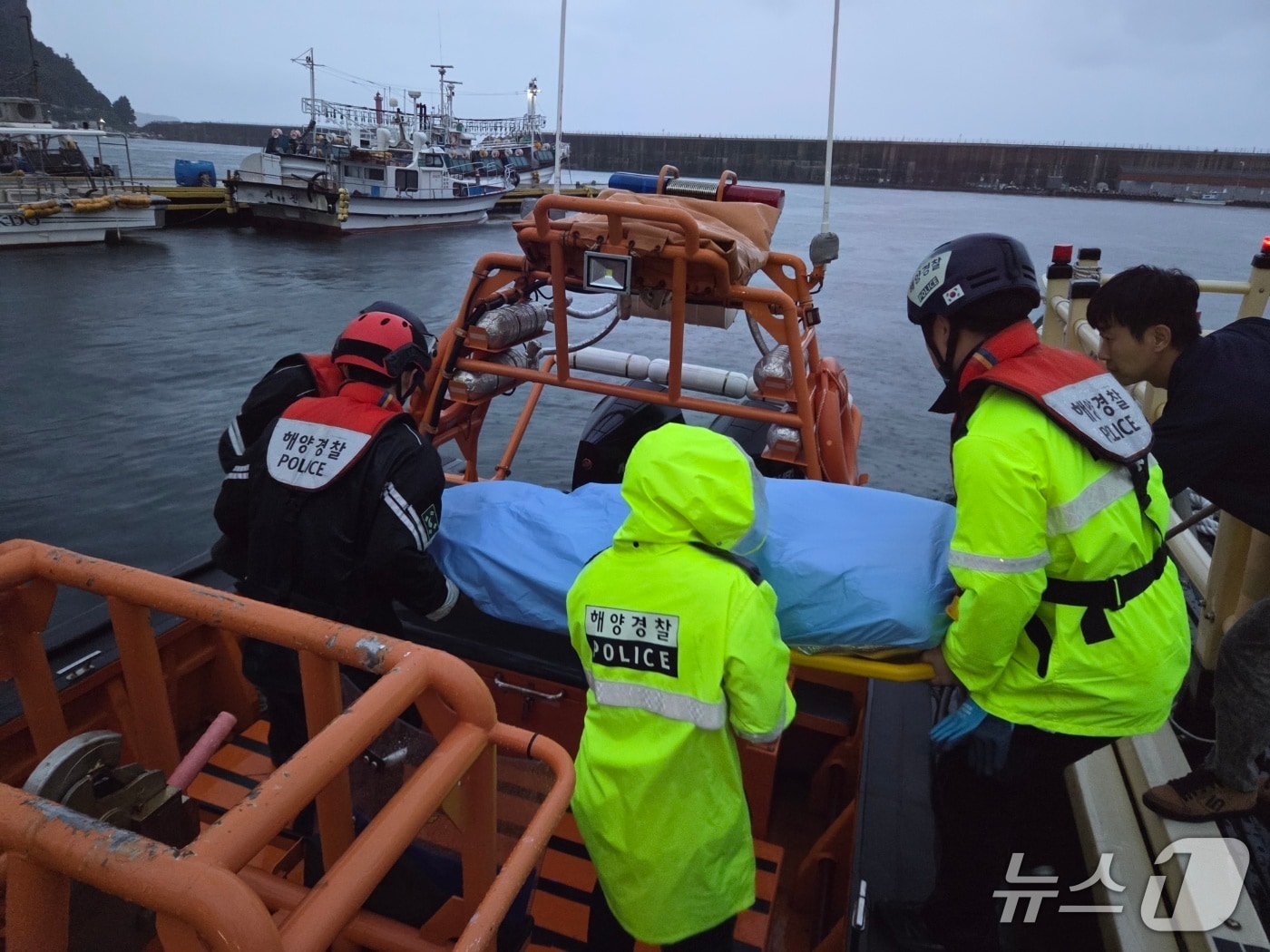 동해해경이 지난 28일 오후 울릉도 응급환자를 고속단정을 이용해 묵호항으로 이송하고 있다.(동해해경 제공, 재판매 및 DB금지)