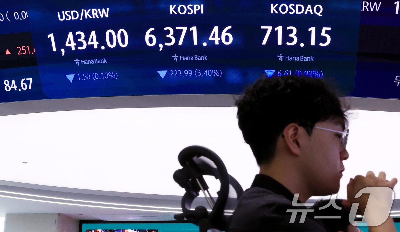3일 서울 중구 하나은행 본점 딜링룸 전광판에 개장 시황이 나타나고 있다. 2026.8.3 ⓒ 뉴스1 이호윤 기자