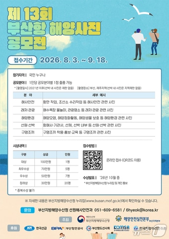 '제13회 부산항 해양사진 공모전' 안내 포스터 (부산지방해양수산청 제공. 재판매 및 DB금지)