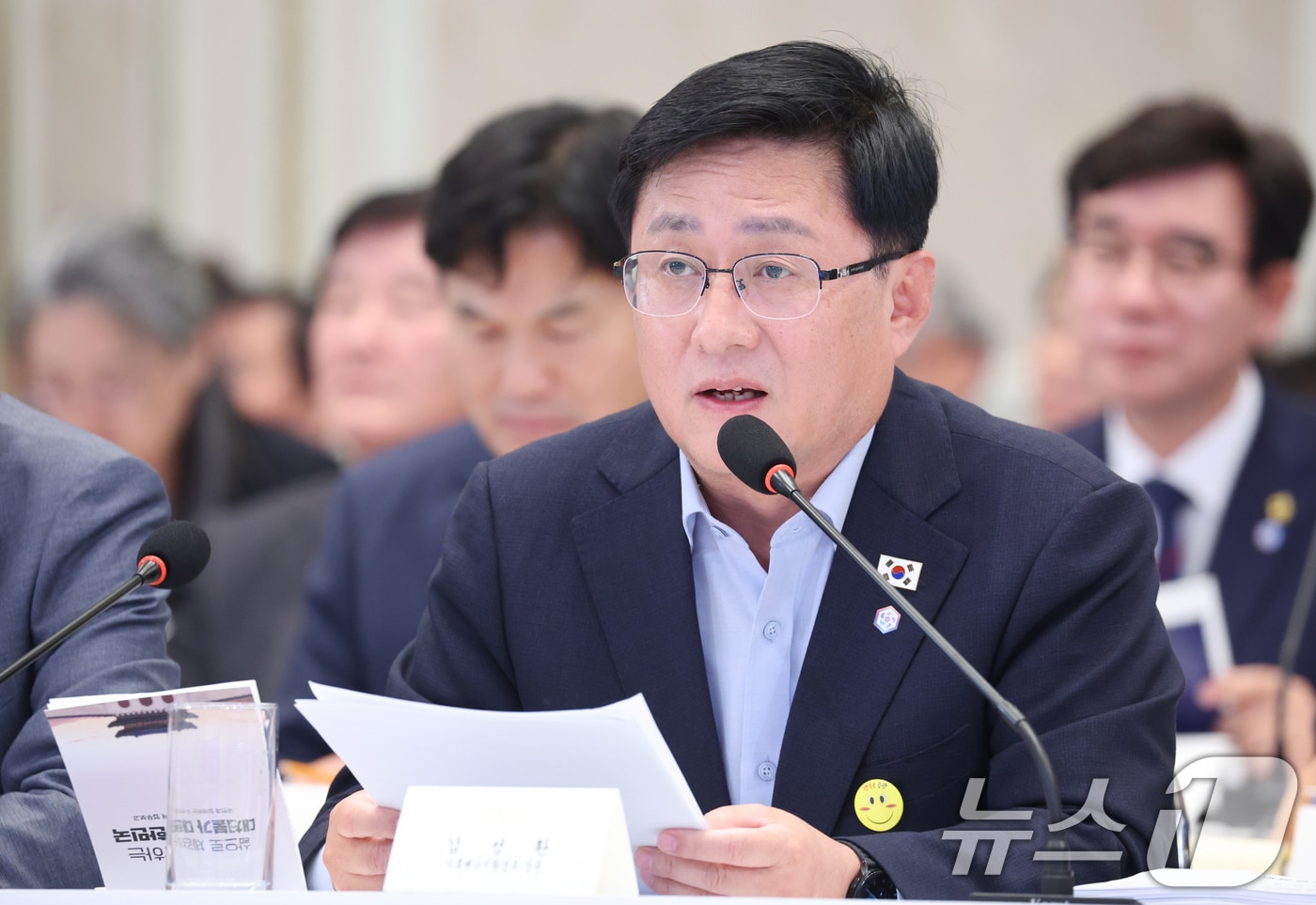 김성환 기후에너지환경부 장관이 4일 청와대 영빈관에서 열린 산업통상부, 기후에너지환경부, 지식재산처, 원자력안전위원회, 기상청 2차 업무보고에서 업무보고를 하고 있다. 2026.8.4 ⓒ 뉴스1 이재명 기자