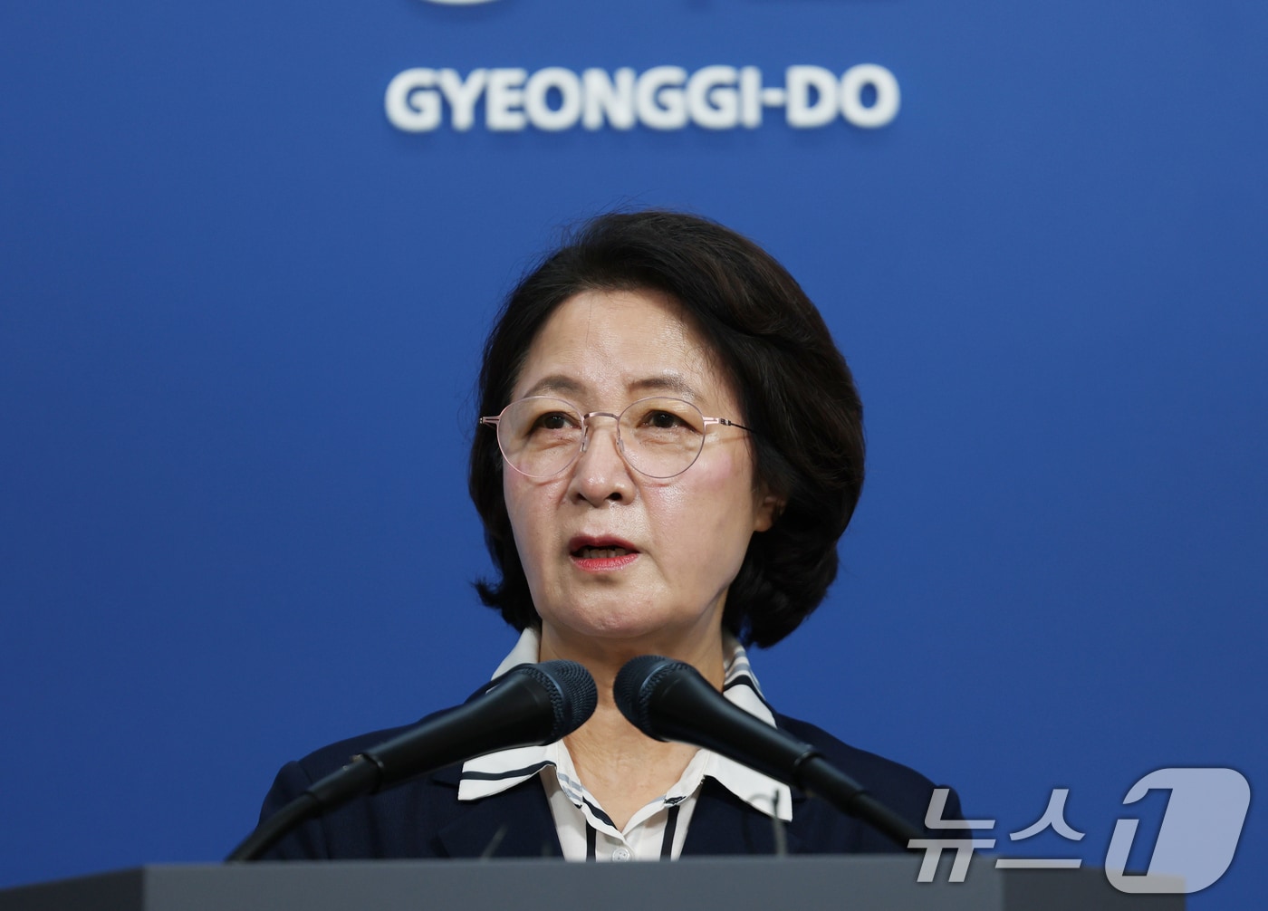 추미애 경기도지사가 5일 경기 수원시 영통구 경기도청 브리핑룸에서 열린 '경기도 재정상황 관련 기자회견'에서 재정 비상 선언을 하고 있다. 2026.8.5 ⓒ 뉴스1 김영운 기자