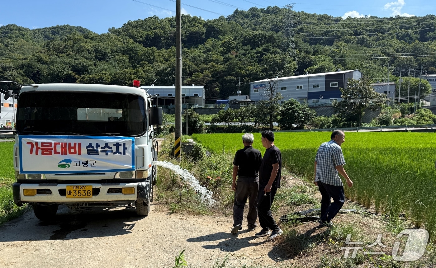 경북 고령군이 6일 살수차를 동원해 논에 물을 대고 있다.(고령군 제공. 재판매 및 DB금지)/뉴스1