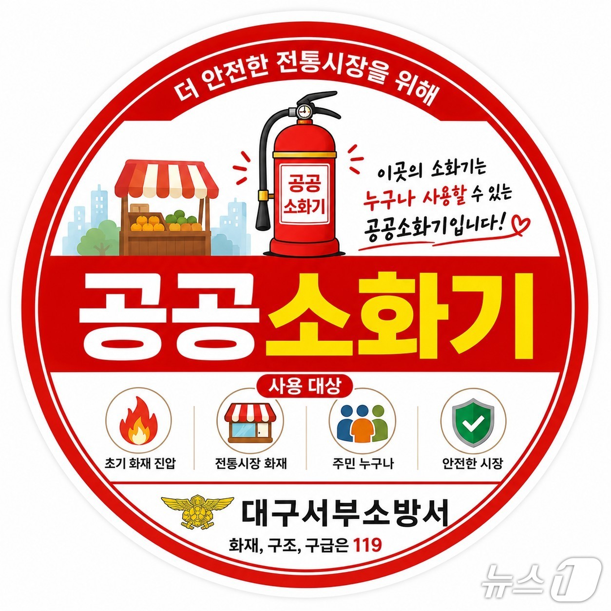 대구 서부소방서가 전통시장 화재 발생 시 신속한 초기 진화를 위해 설치·운영 중인 공공소화기 홍보물.(대구 서부소방서 제공. 재판매 및 DB 금지)/뉴스1