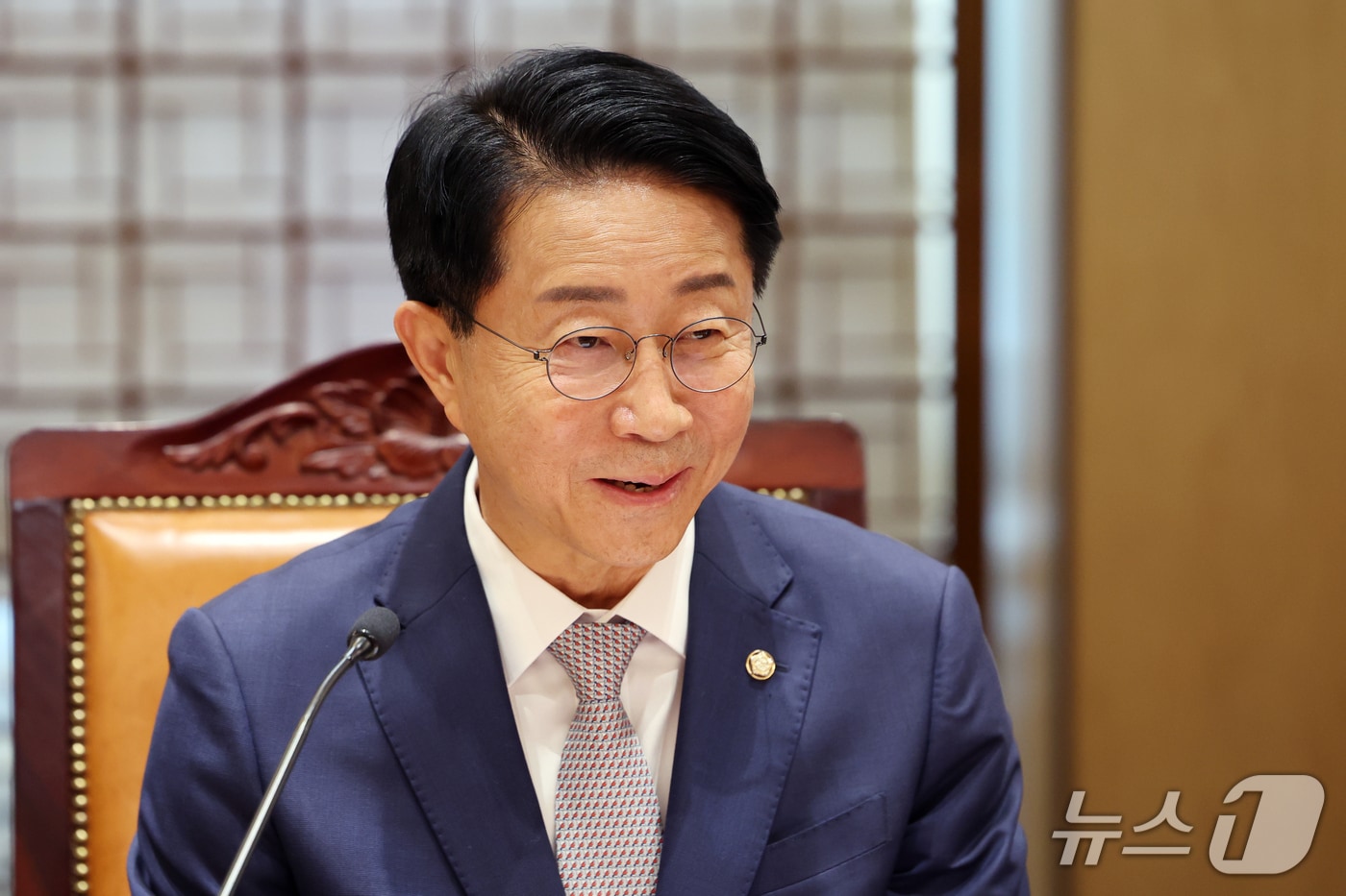 조정식 국회의장이 21일 오후 서울 여의도 국회에서 딩중리 중국 전인대 상무위원회 부위원장을 접견, 인사말을 하고 있다. 2026.9.21 ⓒ 뉴스1 황기선 기자