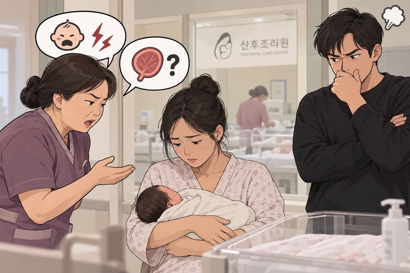 산후조리원 직원의 막말에 아이 아빠가 분통을 터트렸다. (챗지피티로 생성 이미지)