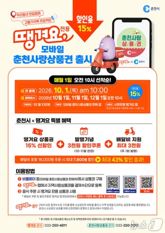 춘천시,  '땡겨요 전용 춘천사랑상품권' 포스터.(춘천시 제공. 재판매 및 DB 금지)