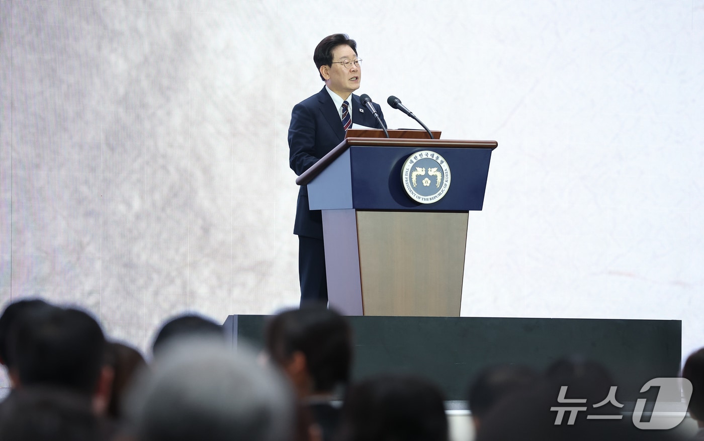 이재명 대통령이 28일 인천 송도에서 열린 제20회 세계한인의 날 기념식에서 기념사를 하고 있다. (청와대통신사진기자단) 2026.9.28 ⓒ 뉴스1 이재명 기자